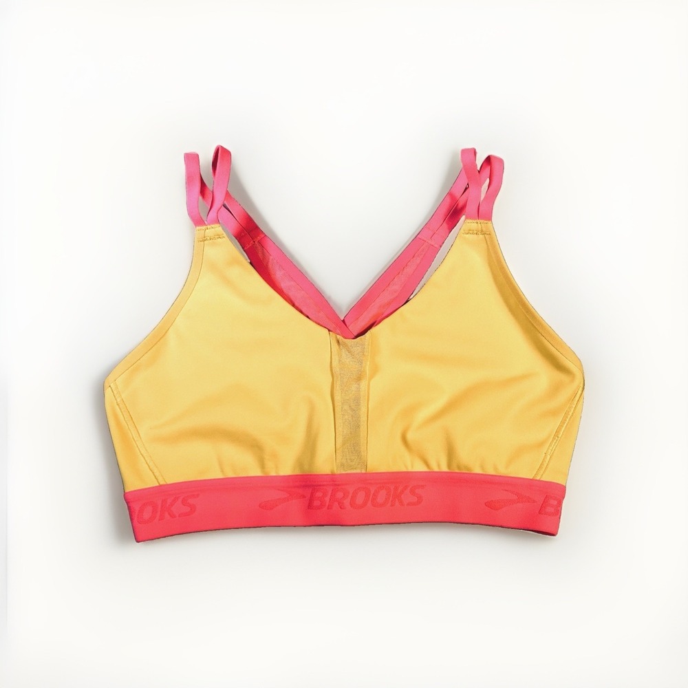 Brooks Plunge 2.0 Sports Bra Sun Glow Hyper Pink Mesh Crossback 300643 L